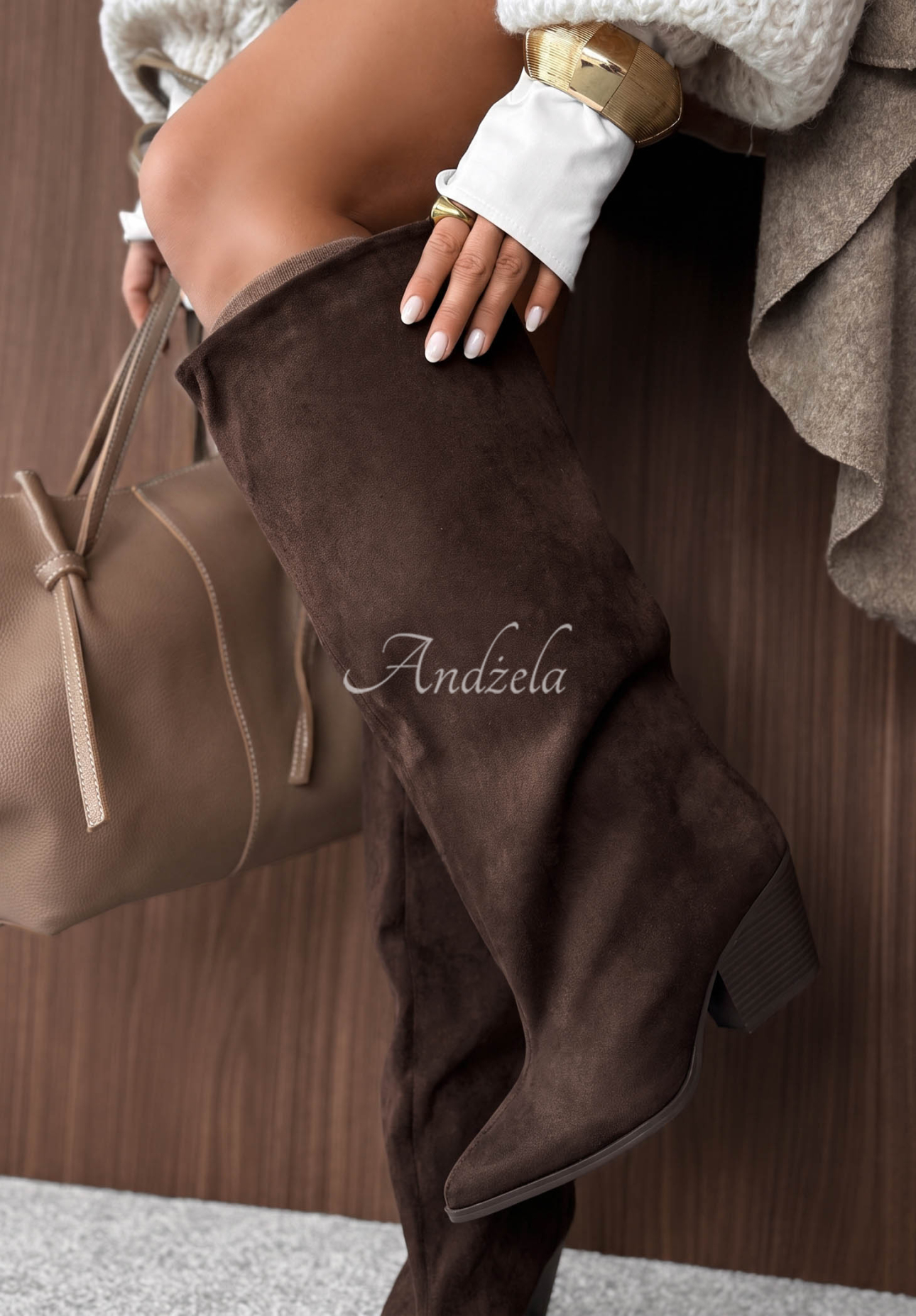 Wildleder-Ankle-Boots mit Blockabsatz Coffee Walk Schokoladenbraun
