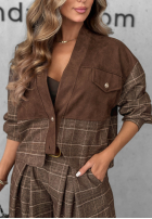 Zamszowa Jacke w kratę Second Coffee Schokoladenbraun