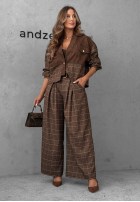 Material Hose wide leg w kratę z paskiem Second Coffee Schokoladenbraun
