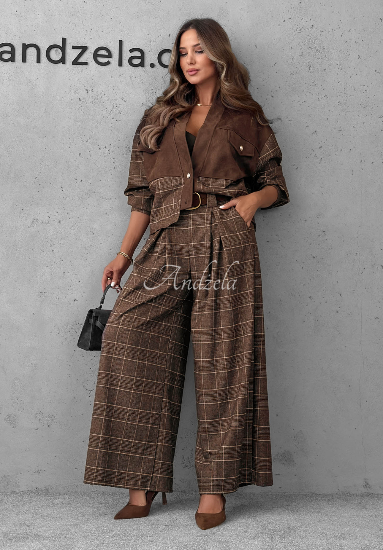 Stoffhose mit Bundfalten und kariertem Muster Second Coffee Schokoladenbraun