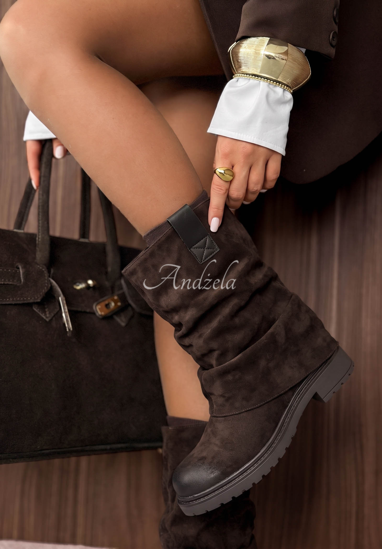 Stiefeletten aus Wildlederimitat mit Raffungen Cozy Steps Schokoladenbraun