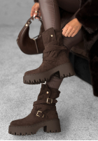 zamszowe Stiefeletten z paskami Warm Ember Schokoladenbraun