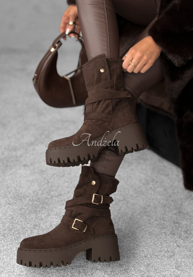 Wildleder Stiefeletten mit Schnallen Warm Ember Schokoladenbraun