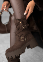 zamszowe Stiefeletten z paskami Warm Ember Schokoladenbraun