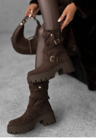 zamszowe Stiefeletten z paskami Warm Ember Schokoladenbraun