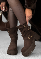zamszowe Stiefeletten z paskami Warm Ember Schokoladenbraun