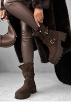 zamszowe Stiefeletten z paskami Warm Ember Schokoladenbraun