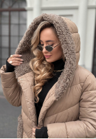 Długa pikowana Jacke z kożuszkiem Long, Cold Winter Beige