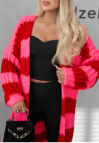 Długi Cardigan oversize z bufiastymi rękawami w paski October Charm niebiesko-Schokoladenbraun