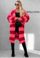 Długi Cardigan oversize z bufiastymi rękawami w paski October Charm niebiesko-Schokoladenbraun