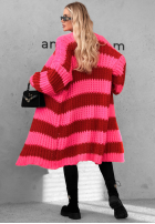 Długi Cardigan oversize z bufiastymi rękawami w paski October Charm niebiesko-Schokoladenbraun