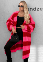 Długi Cardigan oversize z bufiastymi rękawami w paski October Charm niebiesko-Schokoladenbraun