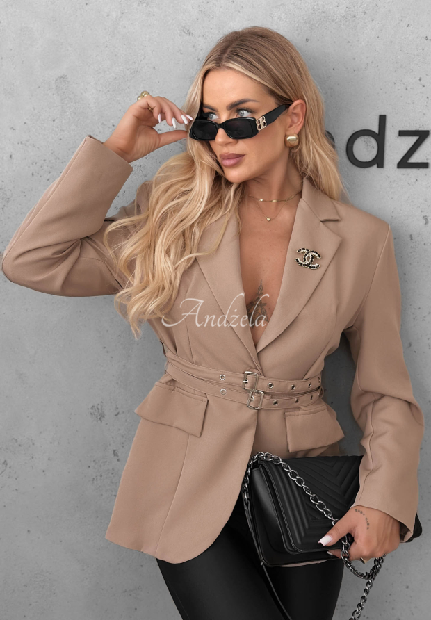 Klassischer Blazer mit Riemen Bella Chic Mokkafarben