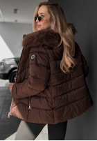 Krótka pikowana Jacke z futerkiem przy kapturze Frost Belle Schokoladenbraun