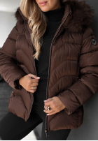 Krótka pikowana Jacke z futerkiem przy kapturze Frost Belle Schokoladenbraun
