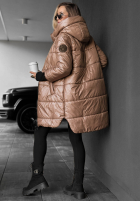 Długa pikowana Jacke z kapturem Cinnamon Latte Schokoladenbraun