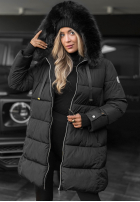 Długa pikowana Jacke z futerkiem Winter Sunday Schwarz