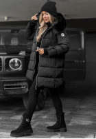 Długa pikowana Jacke z futerkiem Winter Sunday Schwarz