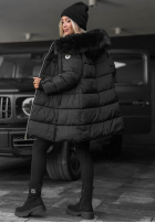 Długa pikowana Jacke z futerkiem Winter Sunday Schwarz