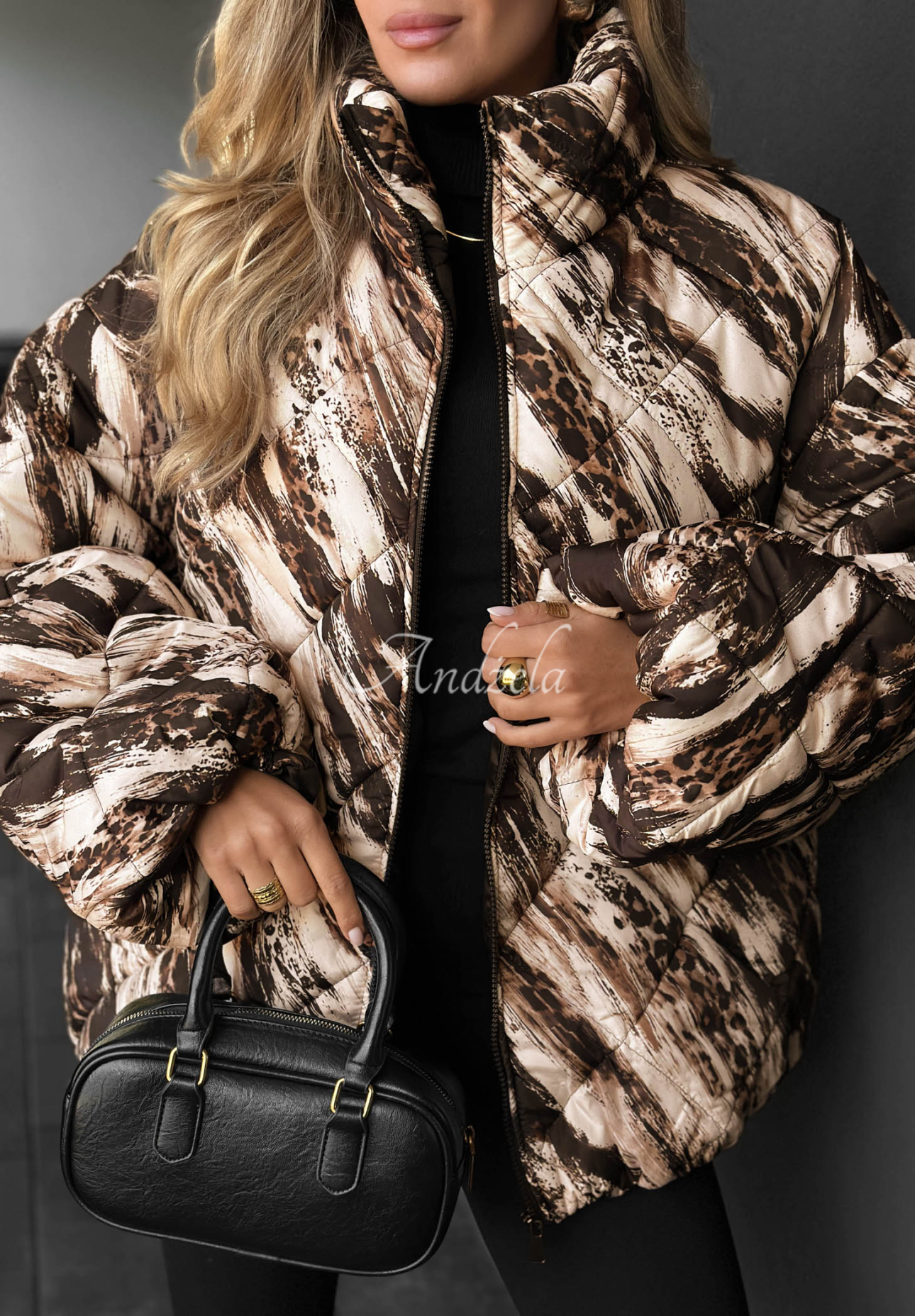 Gesteppte Bomberjacke mit Tiermuster Fancy Freeze Hell Beige