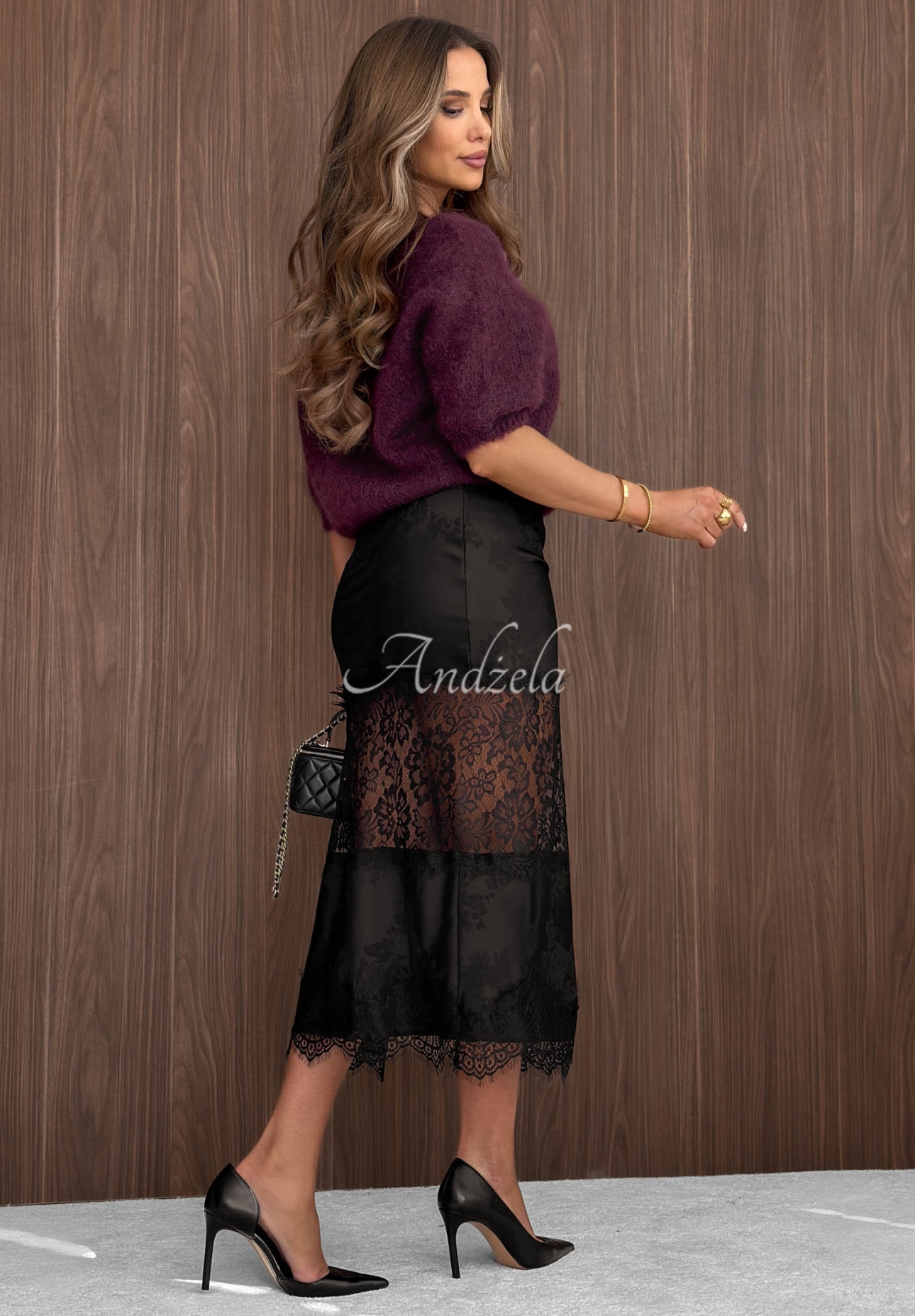 Satin-Midirrock mit Spitze Autumn Desire Schwarz