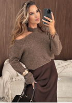 Pullover z wycięciem na ramieniu Soft Flirts Schokoladenbraun