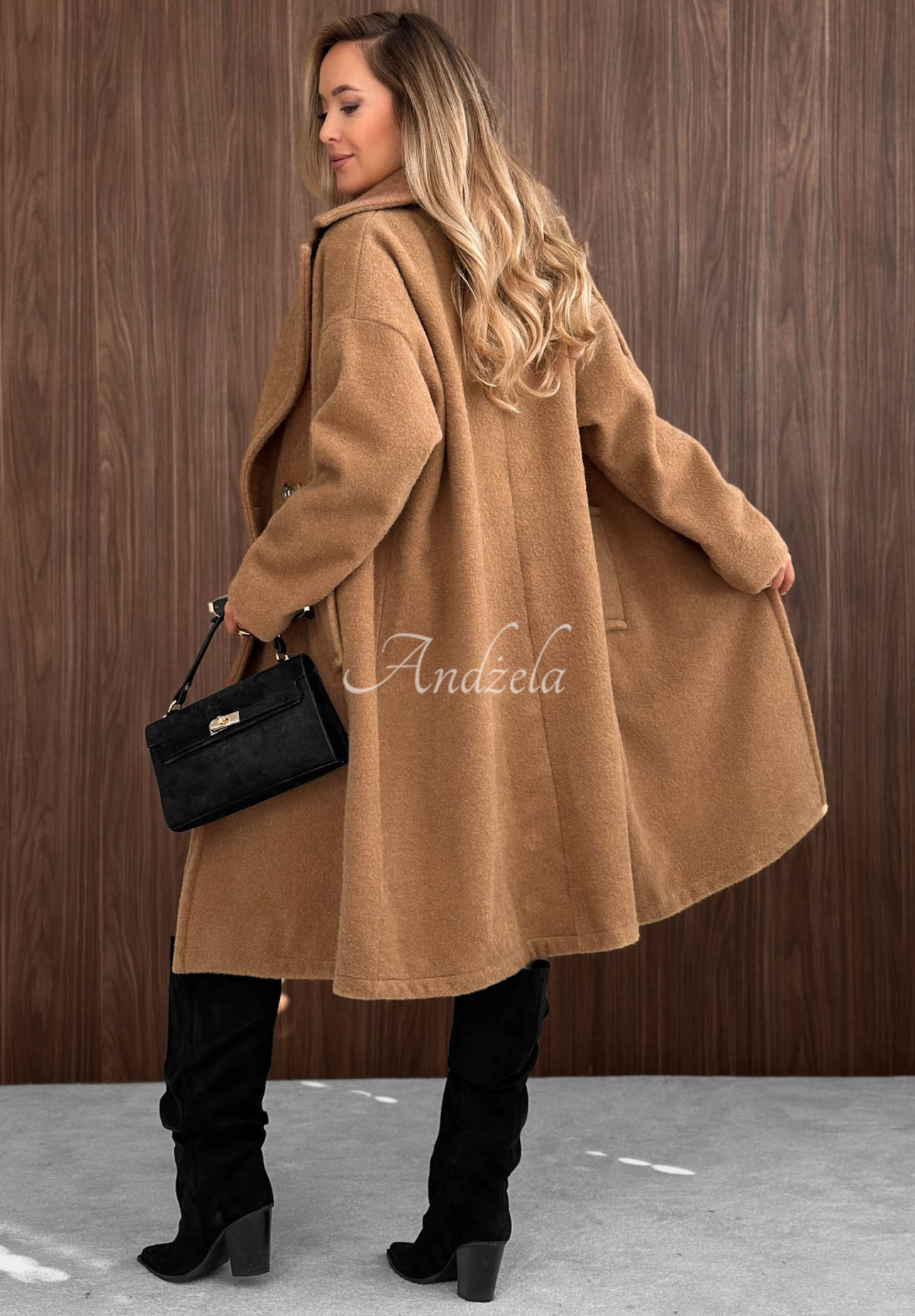 Langer Mantel aus Lammfellimitat mit Wolle und Viskose Warm Story Camel