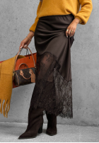 Satynowa Rock maxi z koronką Velvet Kiss Schwarz