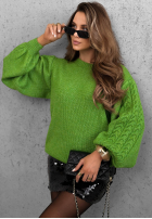 Pullover z ozdobnie plecionymi rękawami Comfort First Grün