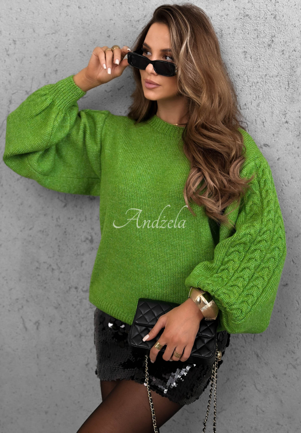 Wollpullover mit dekorativ gestrickten &Auml;rmeln Comfort First Gr&uuml;n