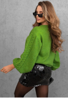 Pullover z ozdobnie plecionymi rękawami Comfort First Grün