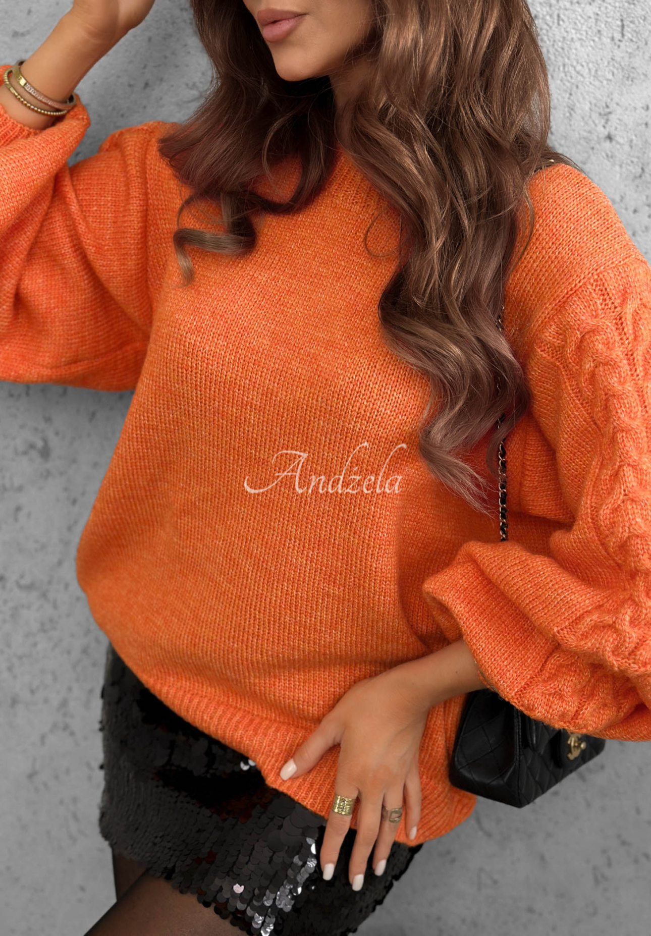 Wollpullover mit dekorativ gestrickten Ärmeln Comfort First Orange