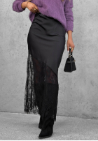 Satynowa Rock maxi z koronką Velvet Kiss Schwarz