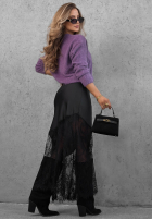 Satynowa Rock maxi z koronką Velvet Kiss Schwarz