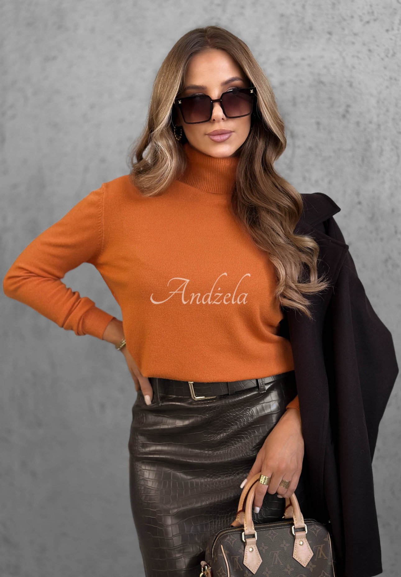 Viskose-Pullover mit Rollkragen Early Evening Orange