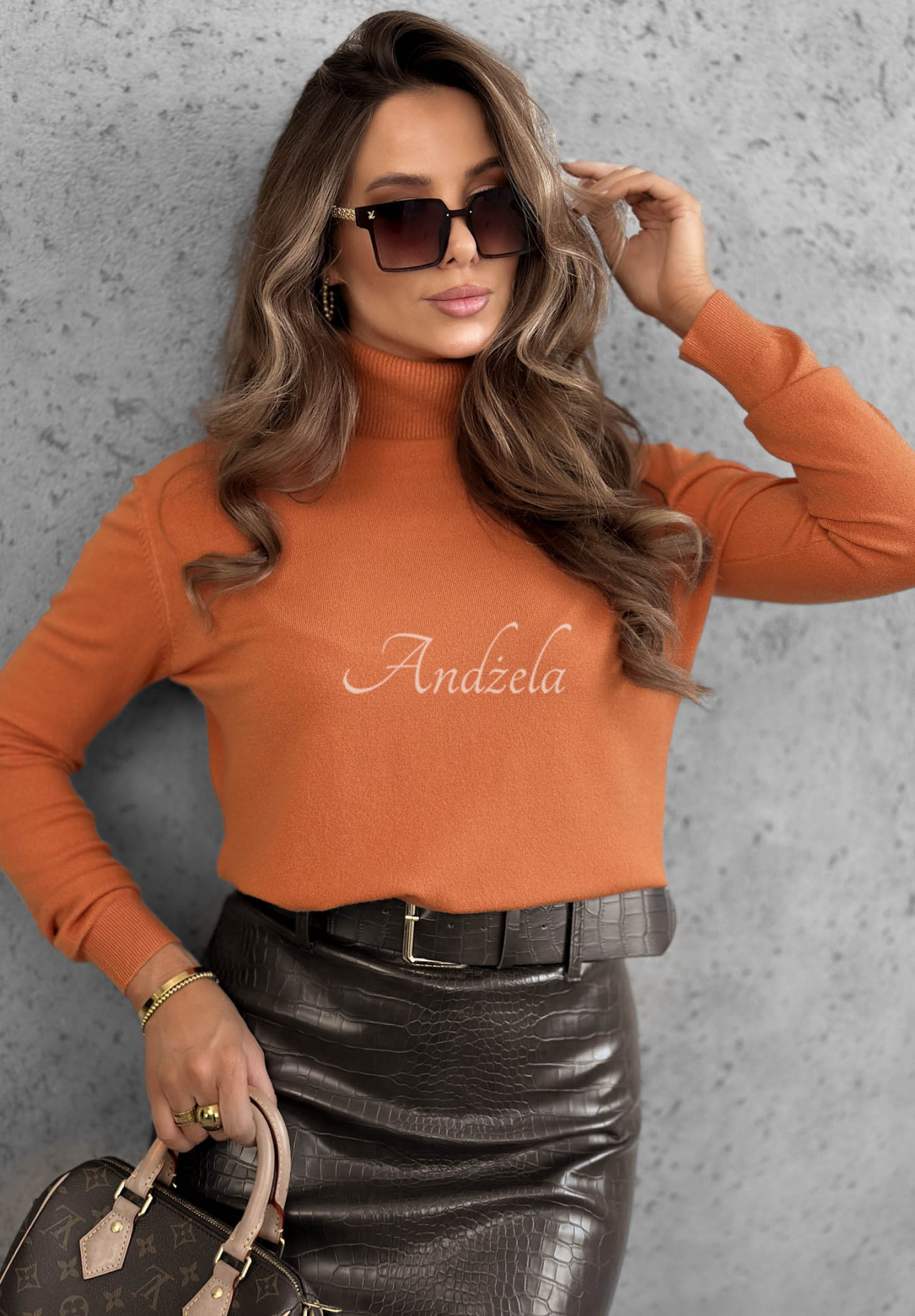 Viskose-Pullover mit Rollkragen Early Evening Orange