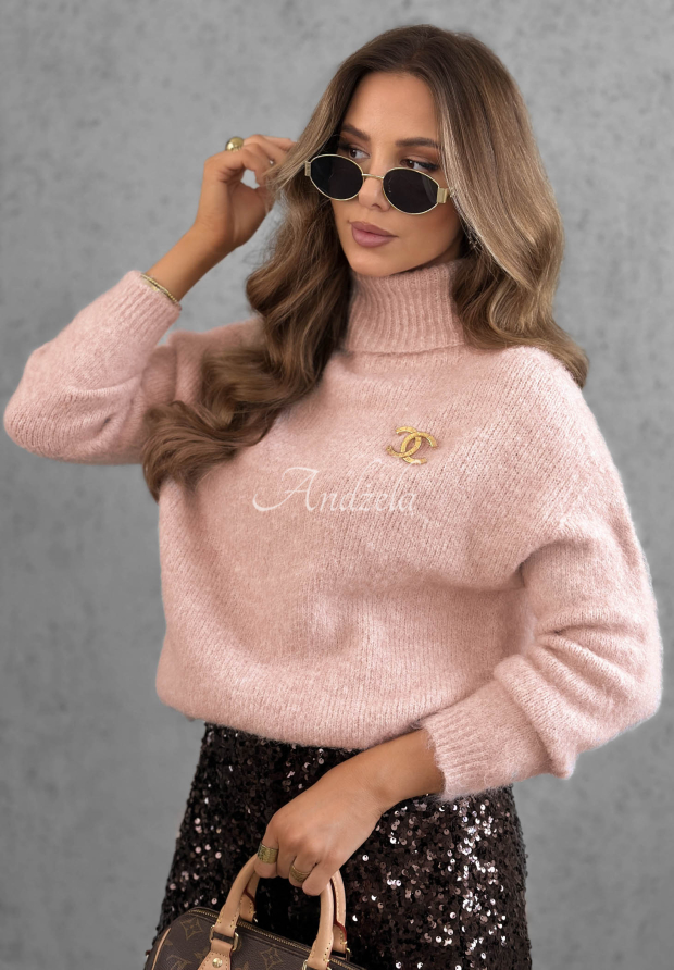 Weicher Rollkragenpullover mit Wollanteil Warm Cloud Puderrosa