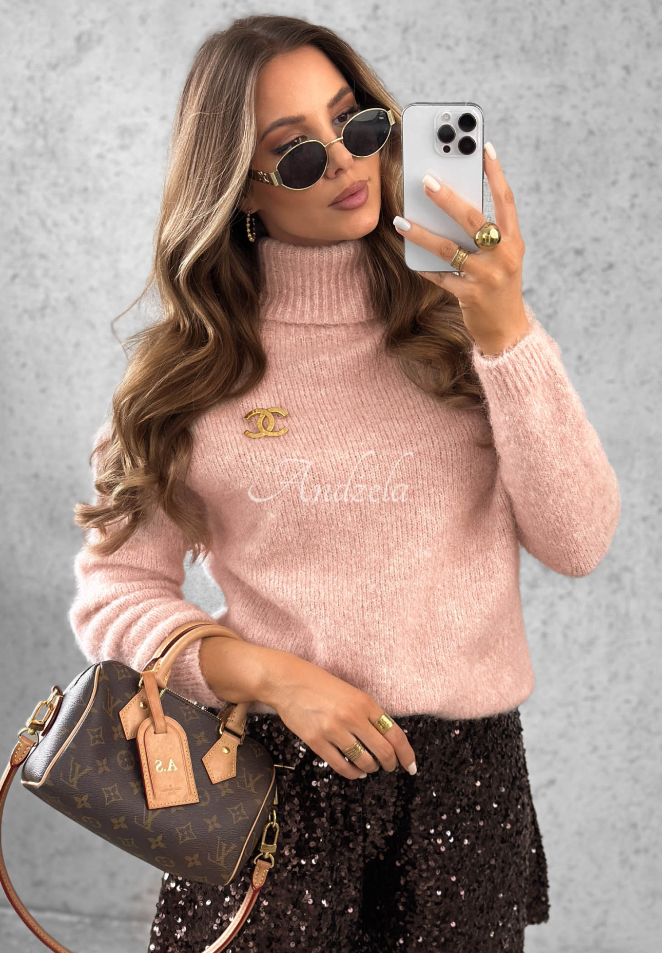 Weicher Rollkragenpullover mit Wollanteil Warm Cloud Puderrosa