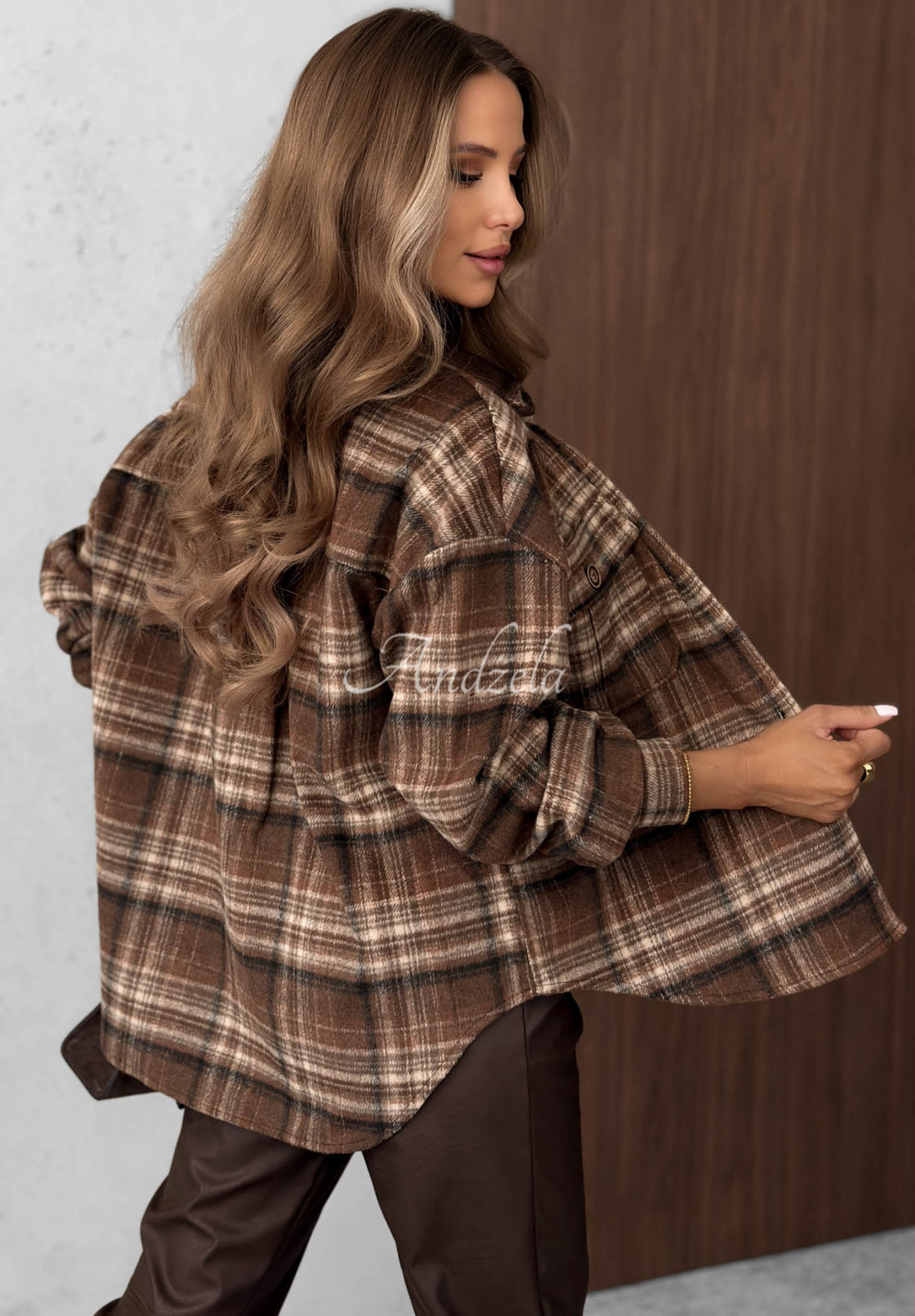 Kariertes Hemd mit Wollanteil Maple Plaid Schokoladenbraun