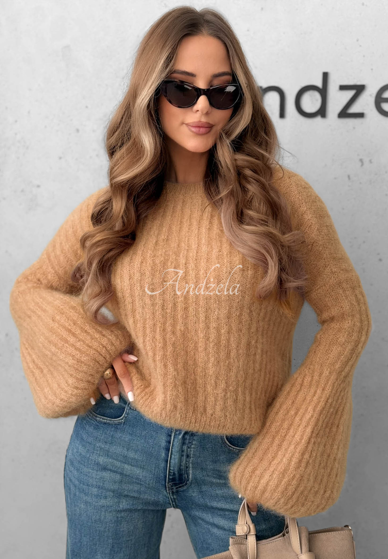 Mohairpullover mit weiten Ärmeln Cocomore Cloudly Camel