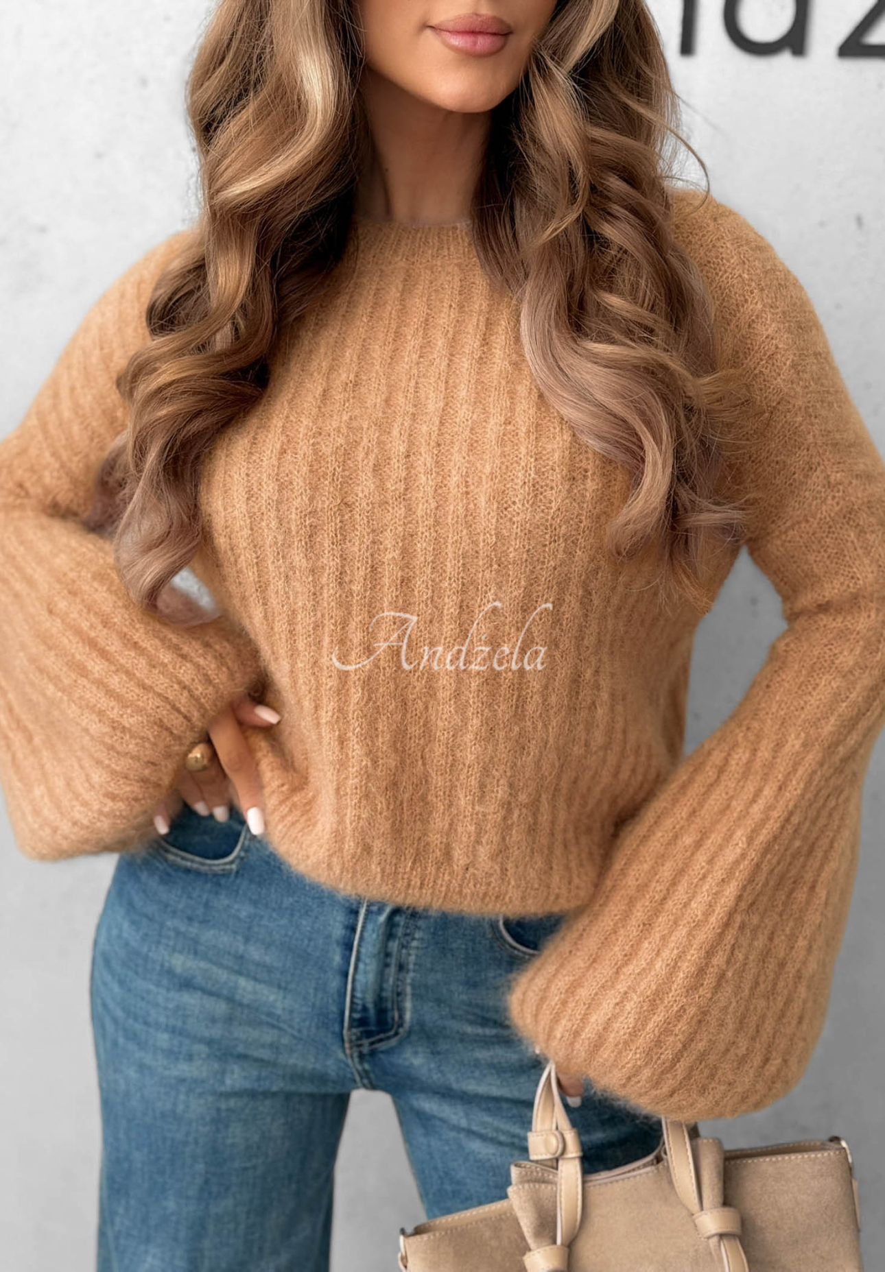 Mohairpullover mit weiten Ärmeln Cocomore Cloudly Camel