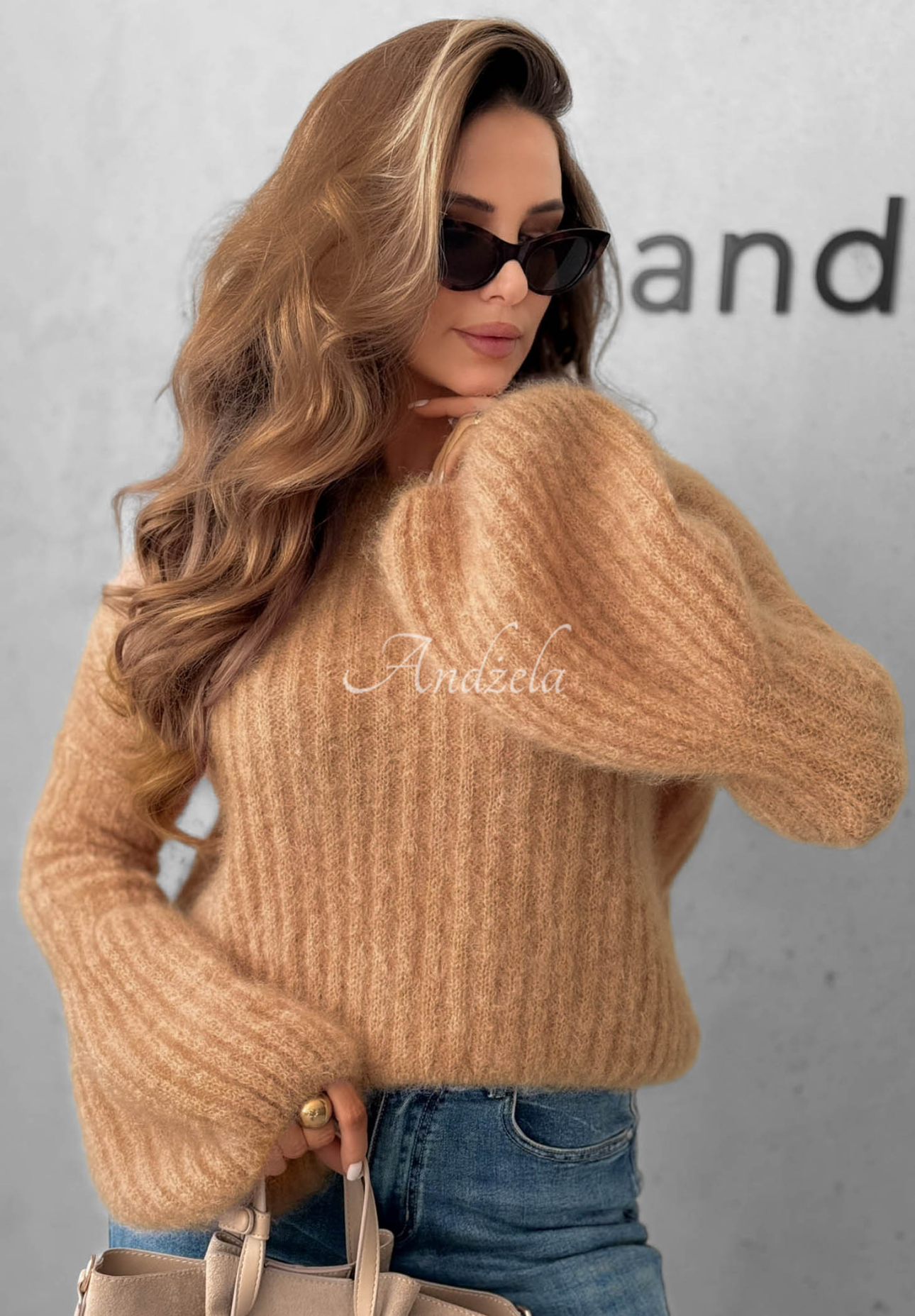 Mohairpullover mit weiten Ärmeln Cocomore Cloudly Camel