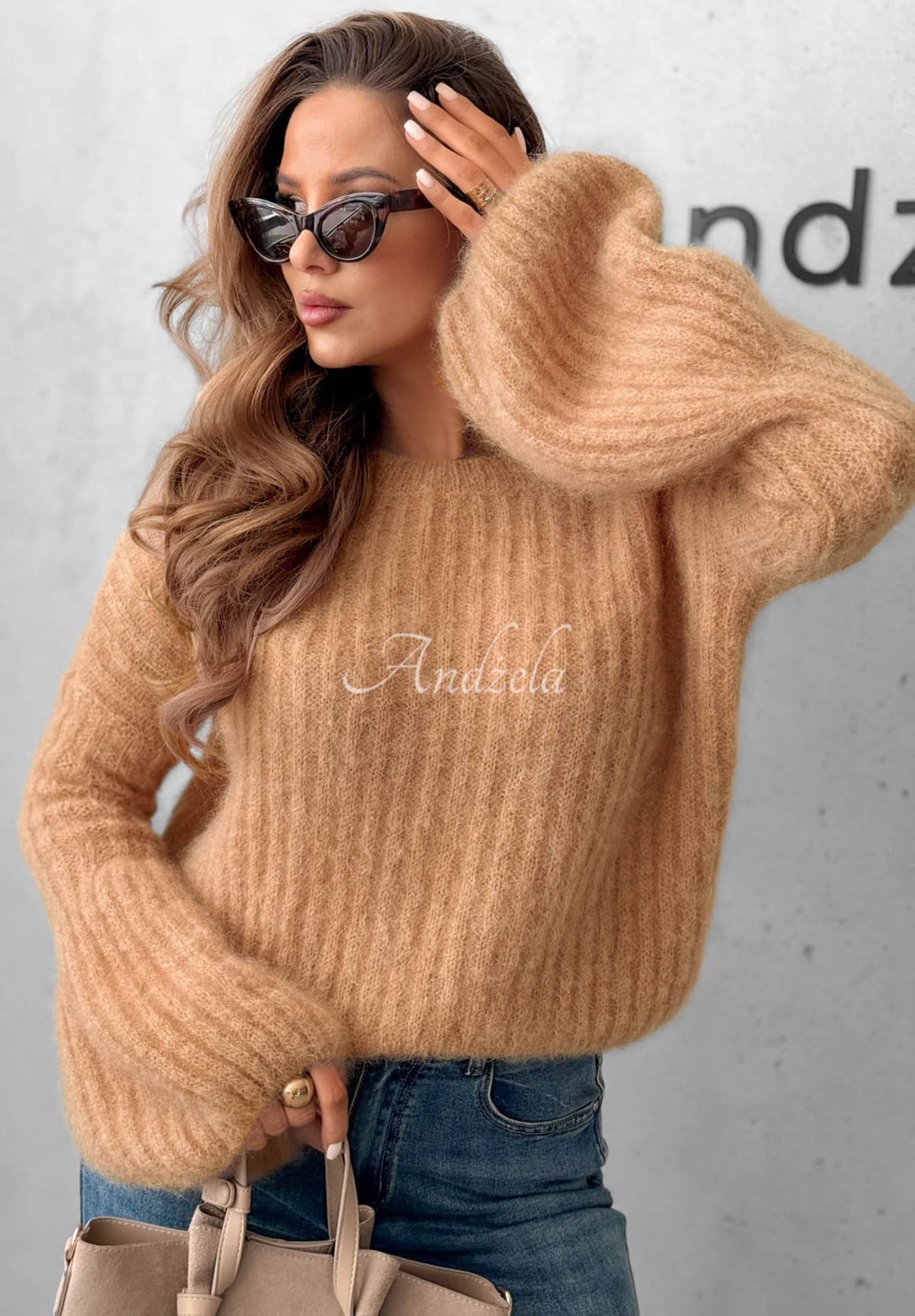 Mohairpullover mit weiten Ärmeln Cocomore Cloudly Camel
