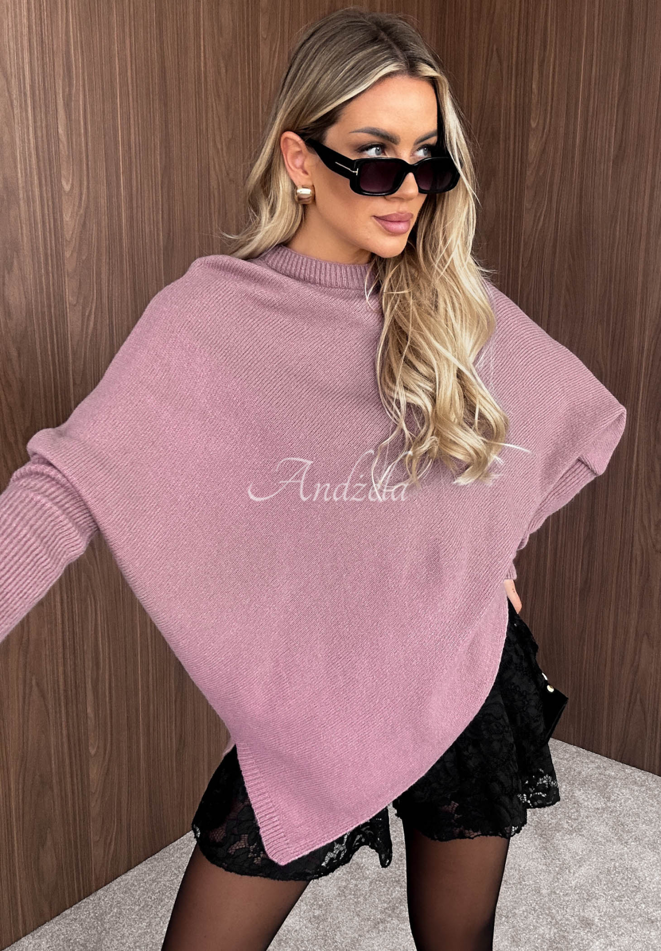 Asymmetrischer Wollpullover Unknown Number Altrosa