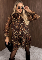 Kwiecista Kleid z falbankami Autumn Fantasy Schokoladenbraun