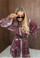 Wzorzysta Kleid mini z falbankami Autumn Memory Burgunderrot