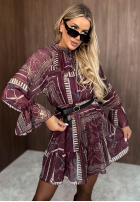 Wzorzysta Kleid mini z falbankami Autumn Memory Burgunderrot