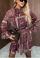 Wzorzysta Kleid mini z falbankami Autumn Memory Burgunderrot