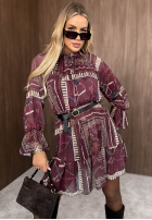 Wzorzysta Kleid mini z falbankami Autumn Memory Burgunderrot