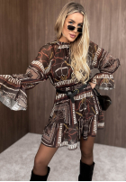 Wzorzysta Kleid mini z falbankami Autumn Memory Burgunderrot